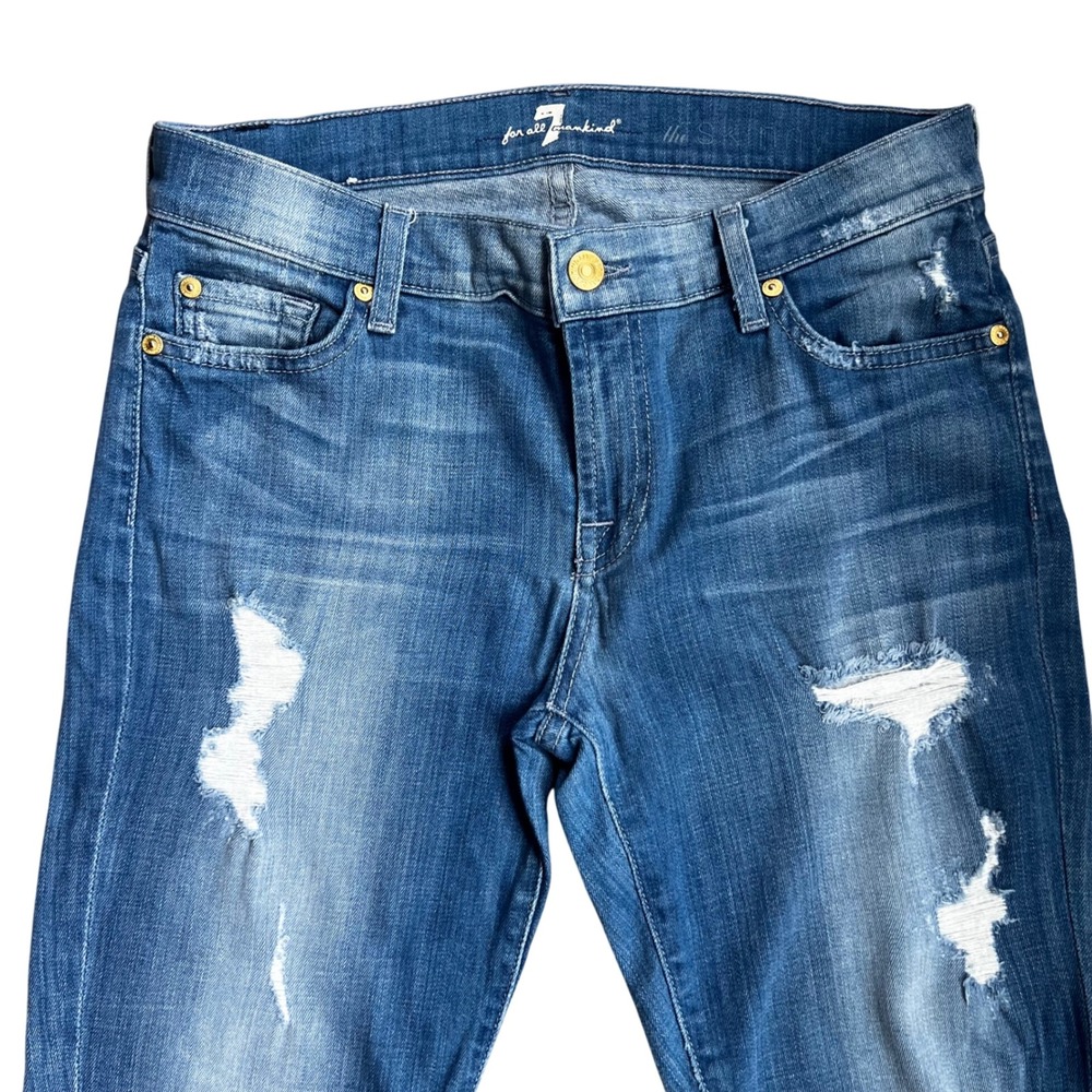 7 For All Mankind The Skinny Jeans Womens 29 Blue Distressed Denim Stretch